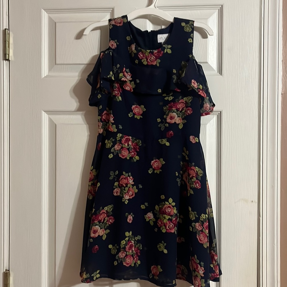 Girls dress, size 12, navy with floral design